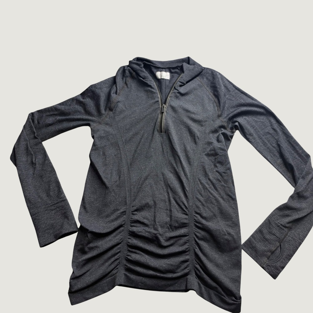 Athleta Half Zip Pullover Small Ruched Seamless Performance Top Gray Activewear